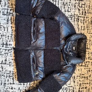 DKNY Black Mixed-Texture Sherpa & Puffer Jacket